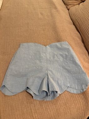 Aqua Light Blue Scalloped Hem Women’s Shorts